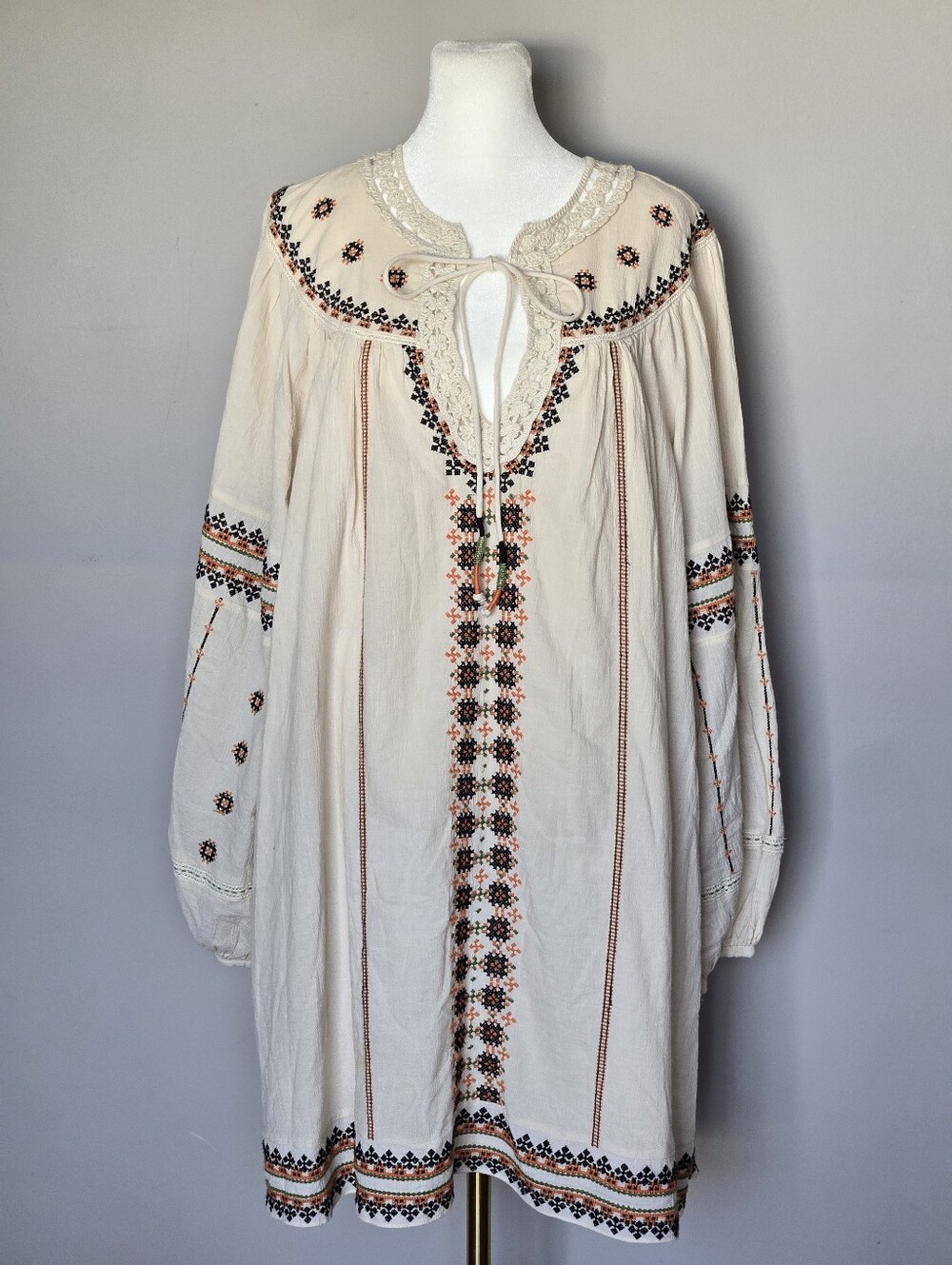 NEW Zara Embroidered Cream Boho Tunic Peasant Dress Size L - Picture 9 of 9